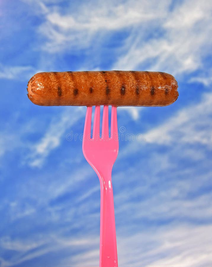 Grilled Hot Dog on Plastic Fork Stock Image Image of grilled
