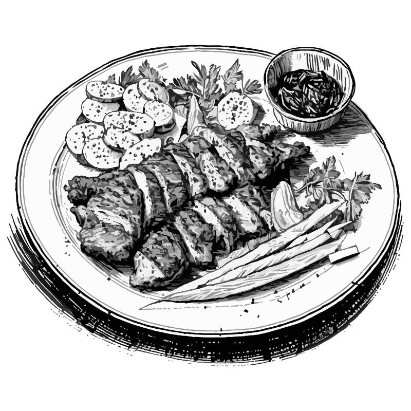 Grilled kebab plate portion vector shashlik dish