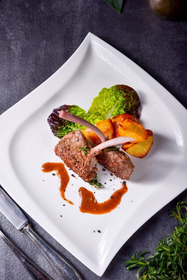 Grilled Lamb Chops with Potatoes Stock Photo Image of barbecue
