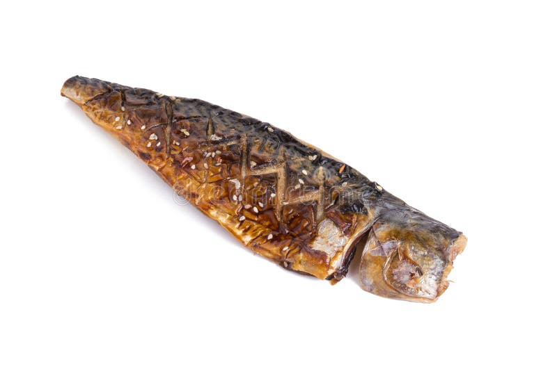 Grilled Mackerel(Saba) Steak with Teriyaki Sauce on White Stock Image