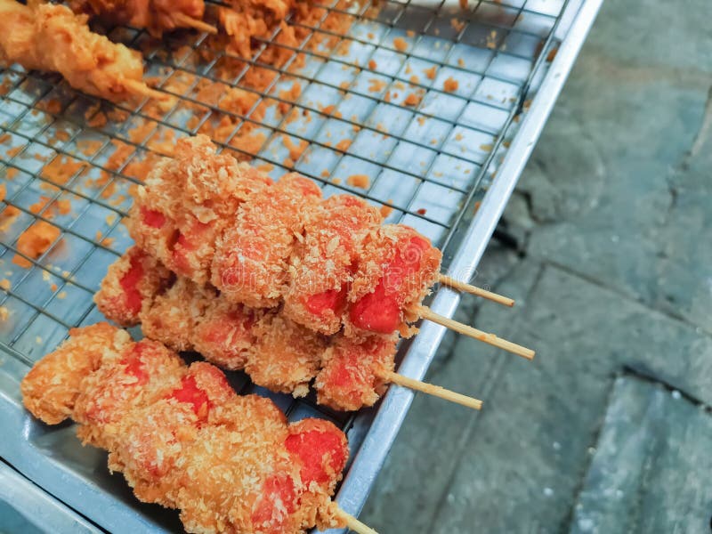 Grilled Meat Balls and Sausages on Stick, Street Food in Thailand Stock ...
