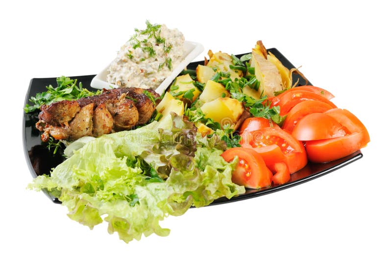 Grilled meat and potatoes stock photo. Image of potato 23498030