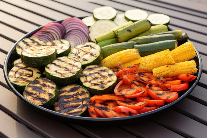 Grilled mixed veggies on a disposable plate for bbq vector illustration