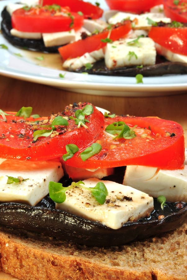 Grilled Mushroom with Organic Goat Cheese Stock Photo Image of