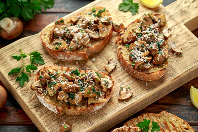 Grilled Mushroom Toast with Parsley, Lemon and Parmesan Cheese on ...