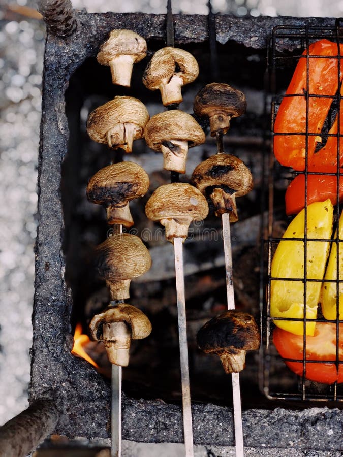 Grilled Mushrooms On Charcoal Grill Picture. Image 116695667