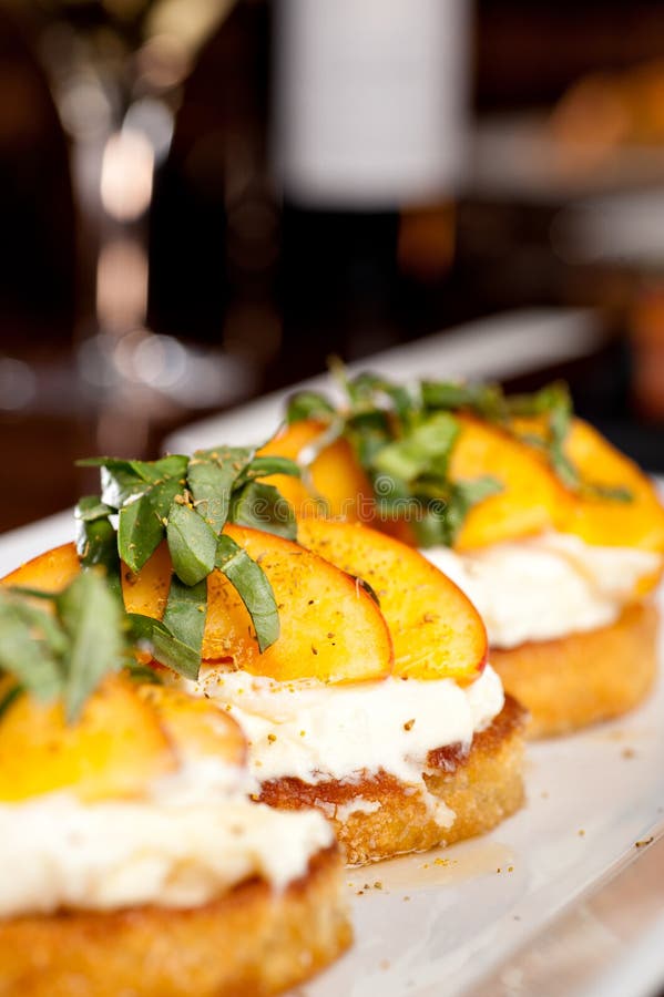 Grilled Peaches with Ricotta Cheese and Basil Bruschetta Stock Image Image of eating, italian