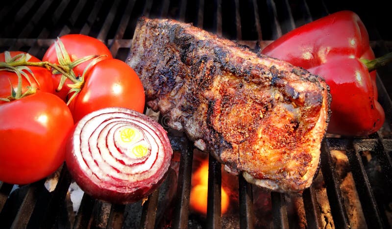 Grilled pork ribs on the Hot BBQ grill.