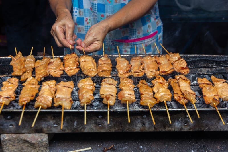 Grilled pork skewer sticks on the bbq grill royalty free stock photos Grilled pork skewer sticks on the bbq grill royalty free stock photos