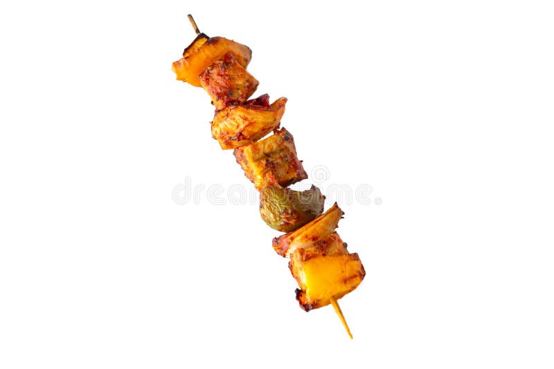 Grilled pork skewer and vegetables barbecue isolated on white background. Roasted skewer grill stock images, royalty-free photos and pictures