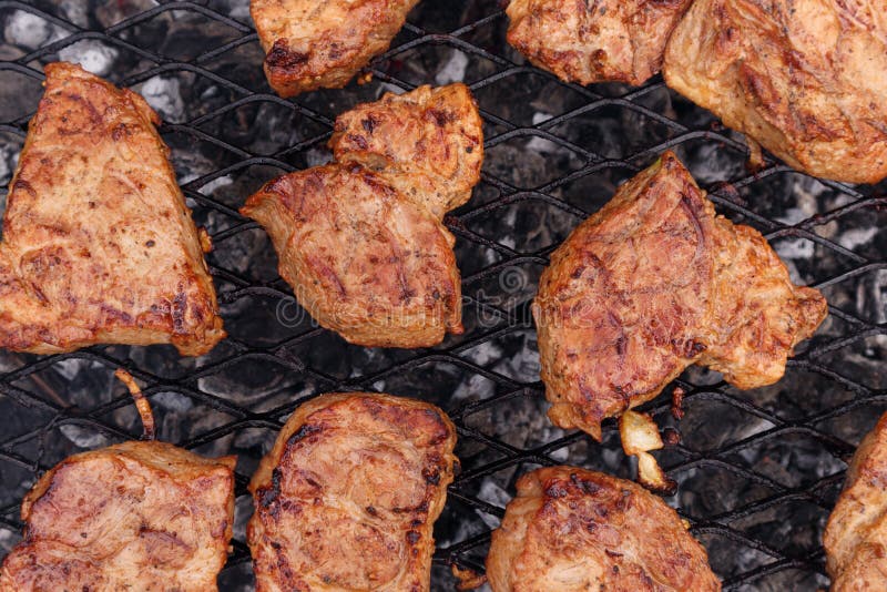 Charcoal Fried Pork Steaks. Barbecue in the Yard Stock Image Image of