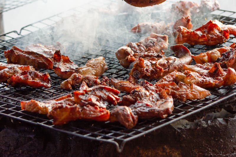Grilled Pork Steaks on the Grill Stock Photo Image of fire, pork