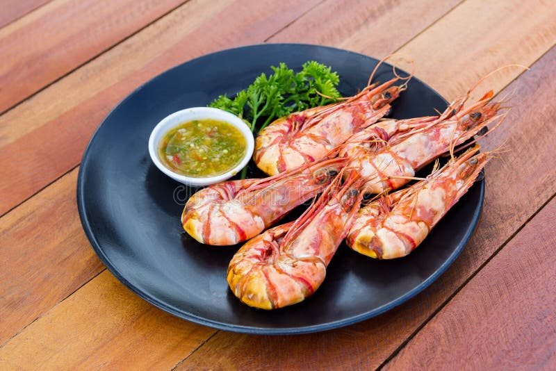 Grilled Prawns with Seafood Sauce Stock Image Image of shrimp, flames