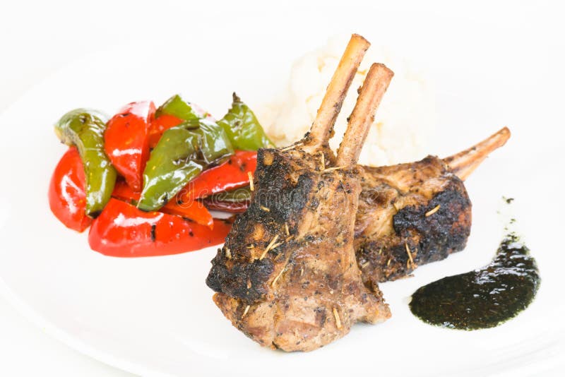 Grilled Rack of of Lamb with Mint Sauce Stock Photo Image of close