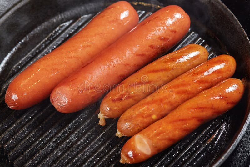 Grilled Red Hot Sausages in Frying Pan Stock Photo Image of appetite