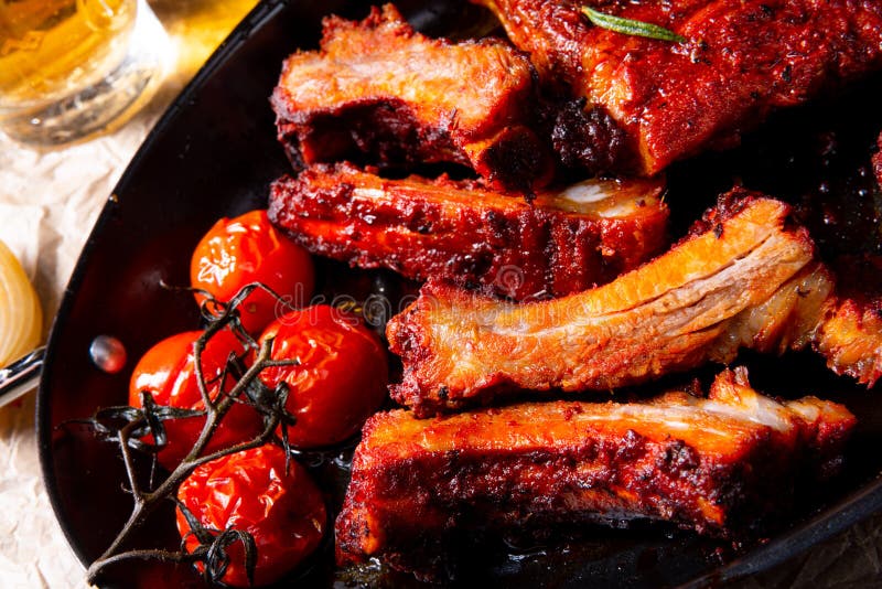 Grilled Ribs in Spicy Marinade with Salad and Vegetables Stock Photo Image of german, poland