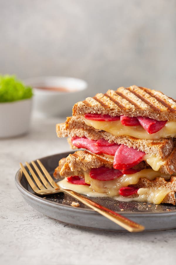 Grilled Salami and Cheese Sandwich Stock Image Image of breakfast