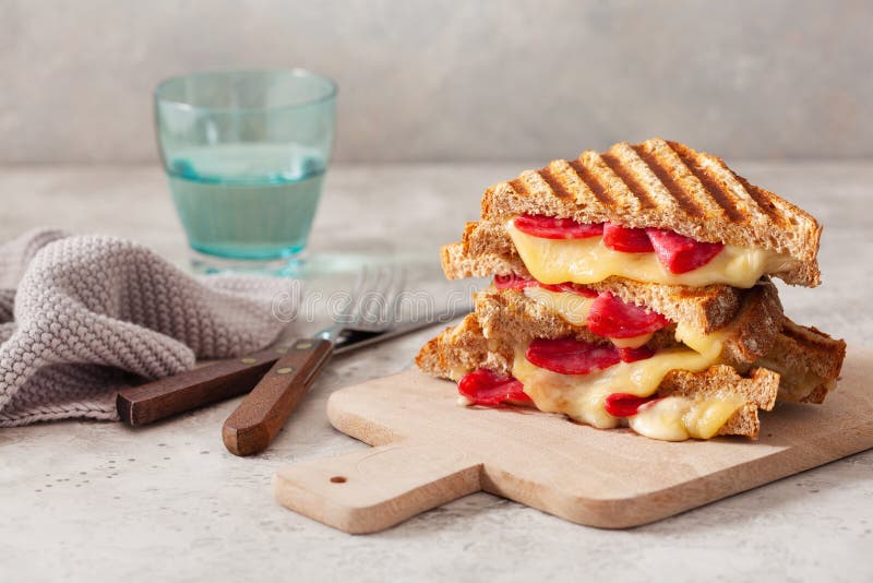 Grilled Salami and Cheese Sandwich Stock Image - Image of meat ...