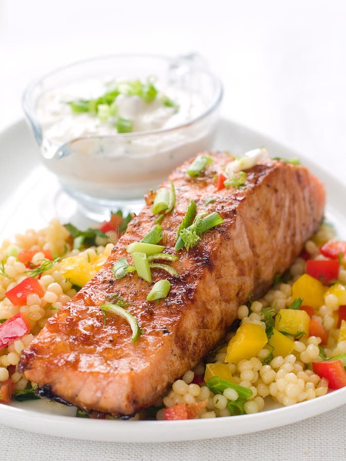 Grilled salmon with couscous