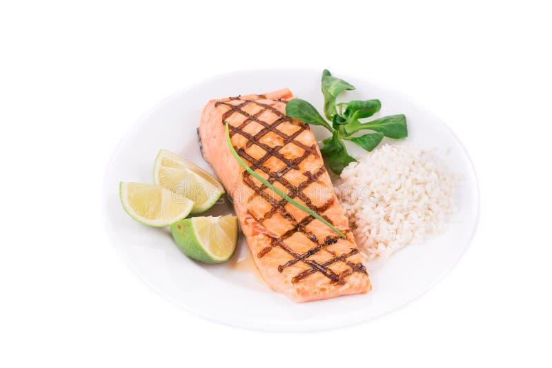 Grilled salmon filler with risotto. royalty free stock photo Grilled salmon filler with risotto. royalty free stock photo