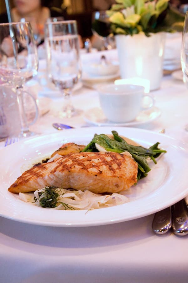 Grilled Salmon fillet at Banquet royalty free stock photo Grilled Salmon fillet at Banquet royalty free stock photo