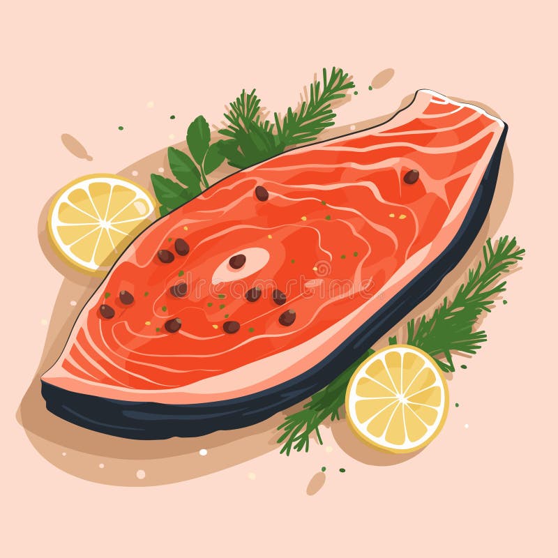 Grilled Salmon Fillet Fish. Cooked Tuna Steak. Cartoon Vector Seafood ...