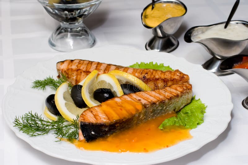 Grilled salmon fish with fresh