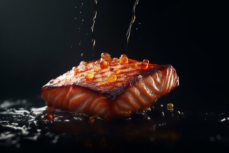 Grilled Salmon Fish. Salmon Steak on BBQ Stock Illustration