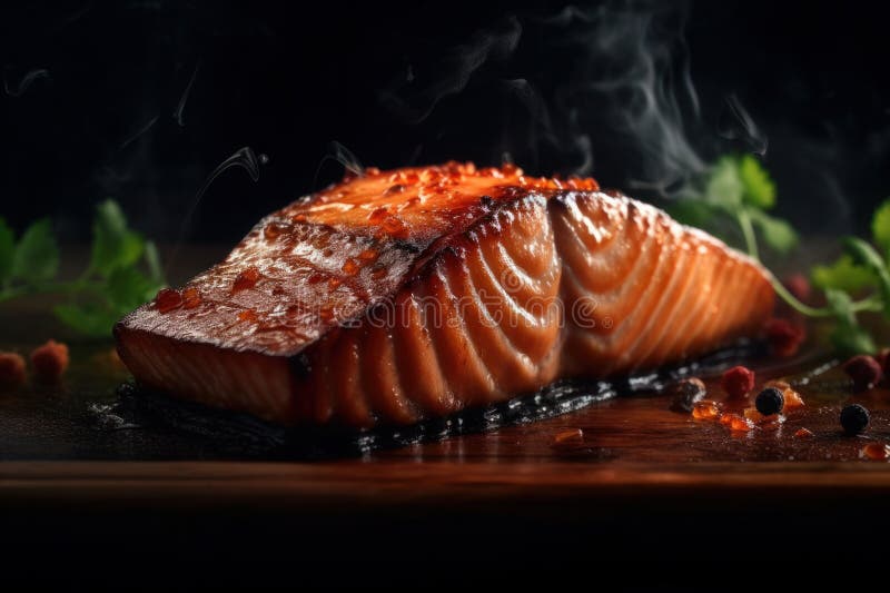 Grilled Salmon Fish. Salmon Steak on BBQ Stock Image - Image of ...