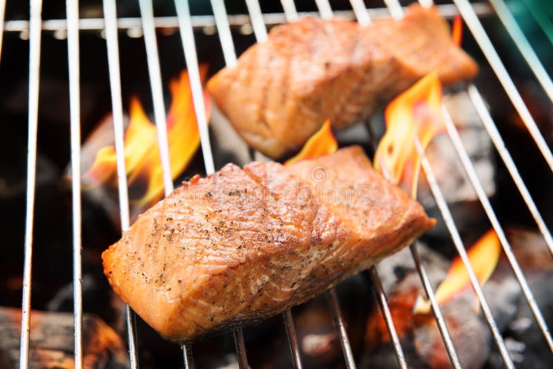 Grilled salmon on the flaming