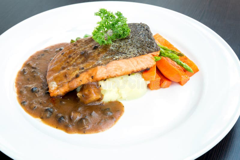 Grilled salmon steak