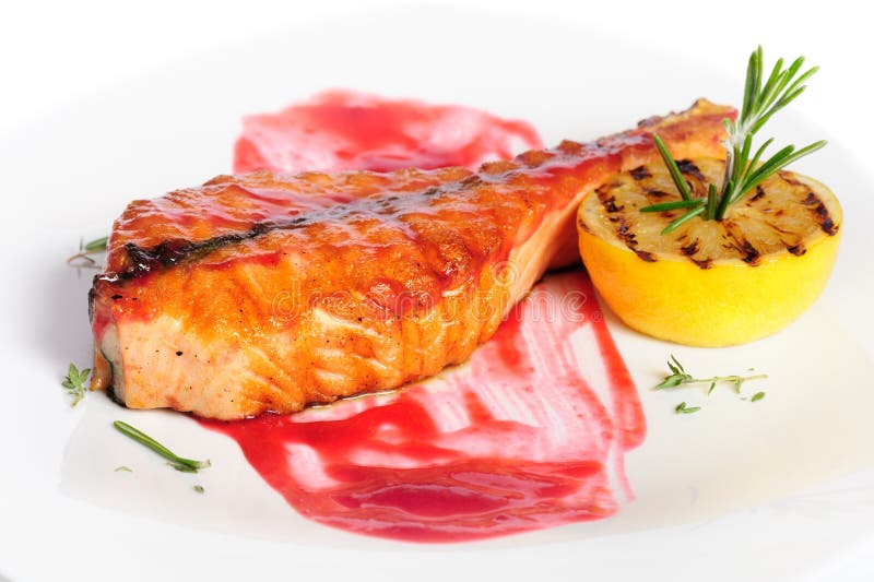 Grilled salmon steak