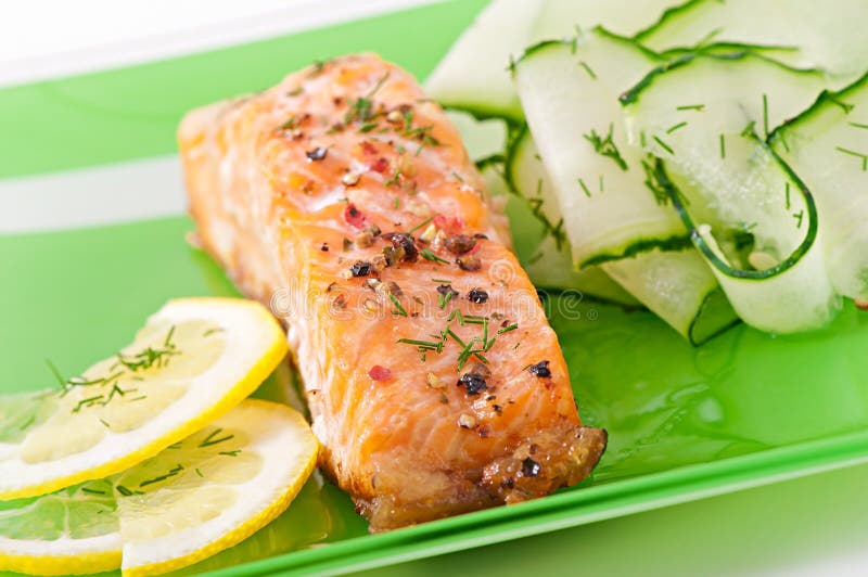 Gourmet Seafood Meal of Grilled Salmon Stock Image - Image of grilled ...