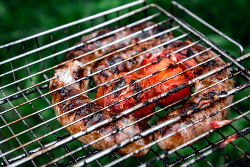 Grilled Sausage on the Barbecue Grill. Stock Image Image of bratwurst