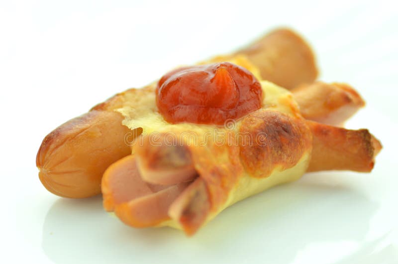 Grilled Sausage in Cheese on a Plate Stock Photo Image of pork, fast