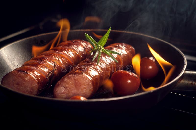 Grilled sausage with cherry tomatoes