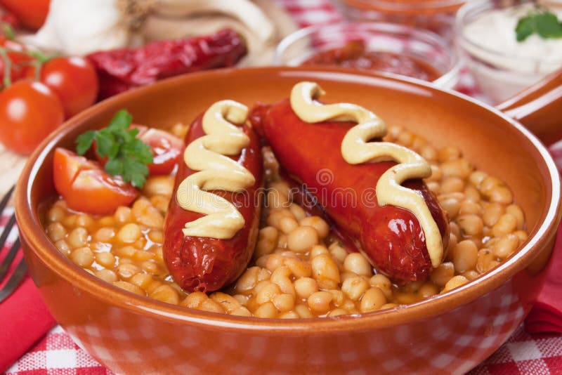Grilled Sausage with Kidney Beans Stock Photo Image of lunch, white 22692142