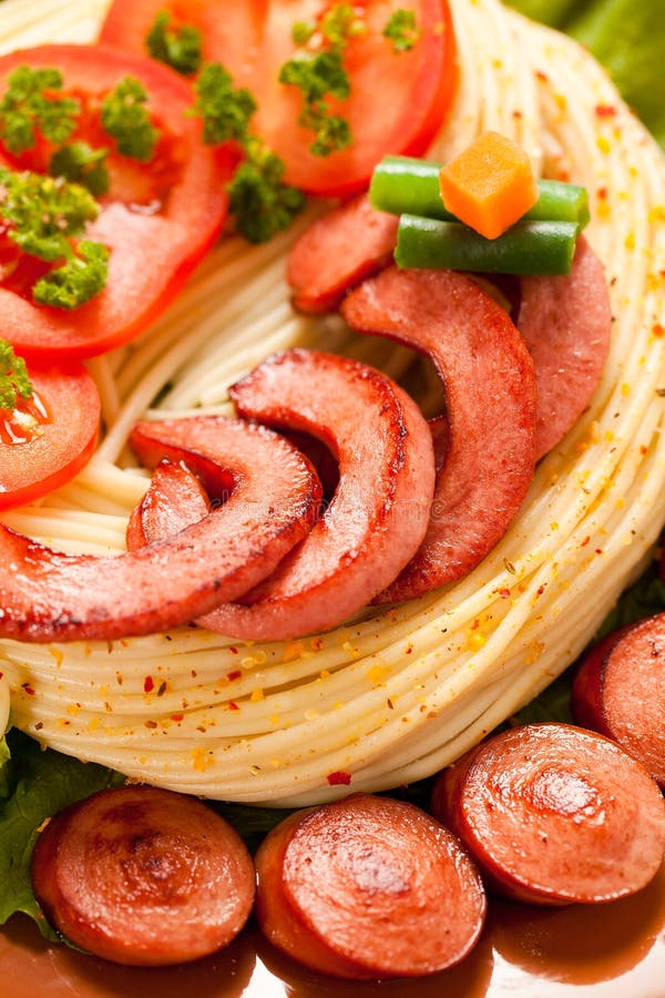 Grilled Sausage with Pasta, Vegetables Stock Image Image of carrots, nourishment 28459285