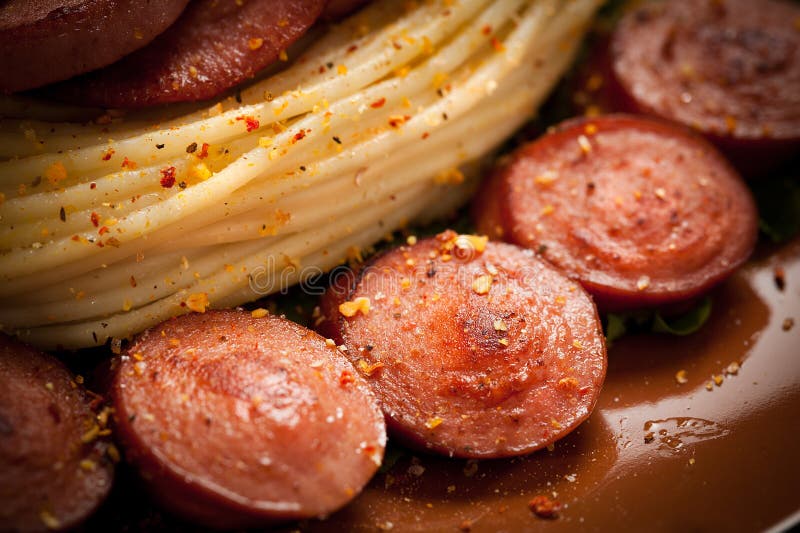 Grilled Sausage with Pasta, Vegetables Stock Photo Image of menu, nutriment 28459384