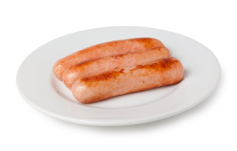 Grilled Sausage On Plate Isolated On White Stock Image - Image of ...