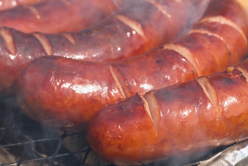 BBQ with Fiery Sausages on the Grill Stock Photo Image of spice, eating 26717564