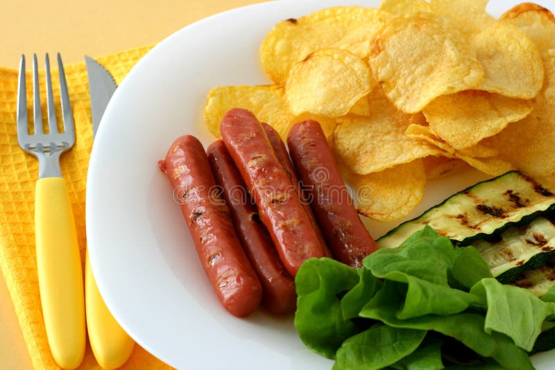 Grilled sausages with chips