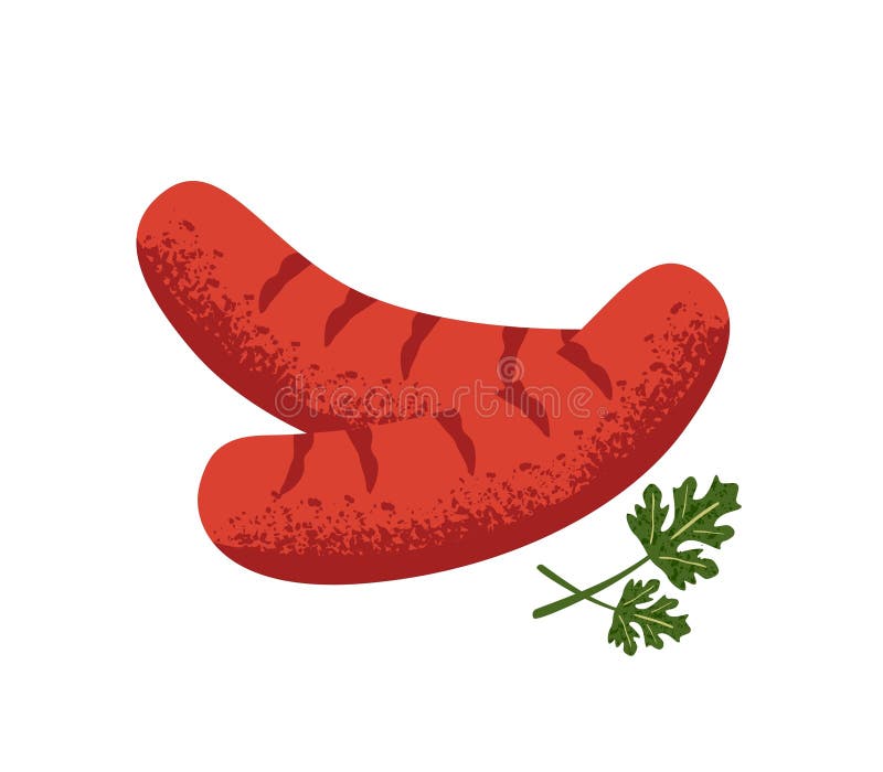 Cârnați la grătar pentru hot dog. cârnăciori prăjiți din carne de porc. franfurci gustoase cu frunze de pătrunjel stock illustration