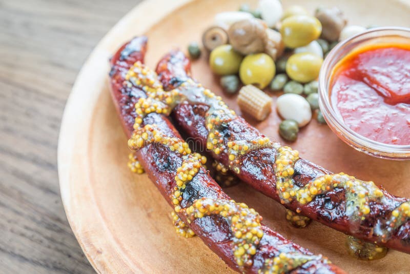 Grilled Sausages with Marinated Vegetables Stock Photo Image of diet