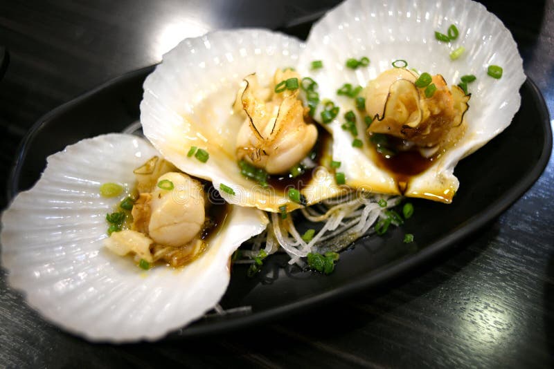 Grilled Scallop Hotate with Shell Stock Photo Image of hotate, market