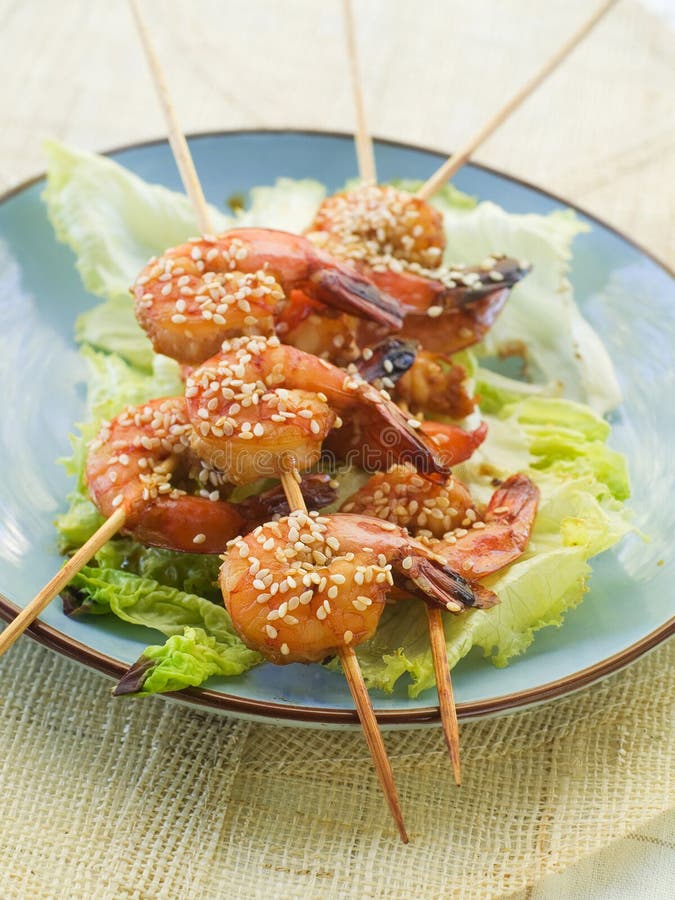 Grilled shrimp stock photo