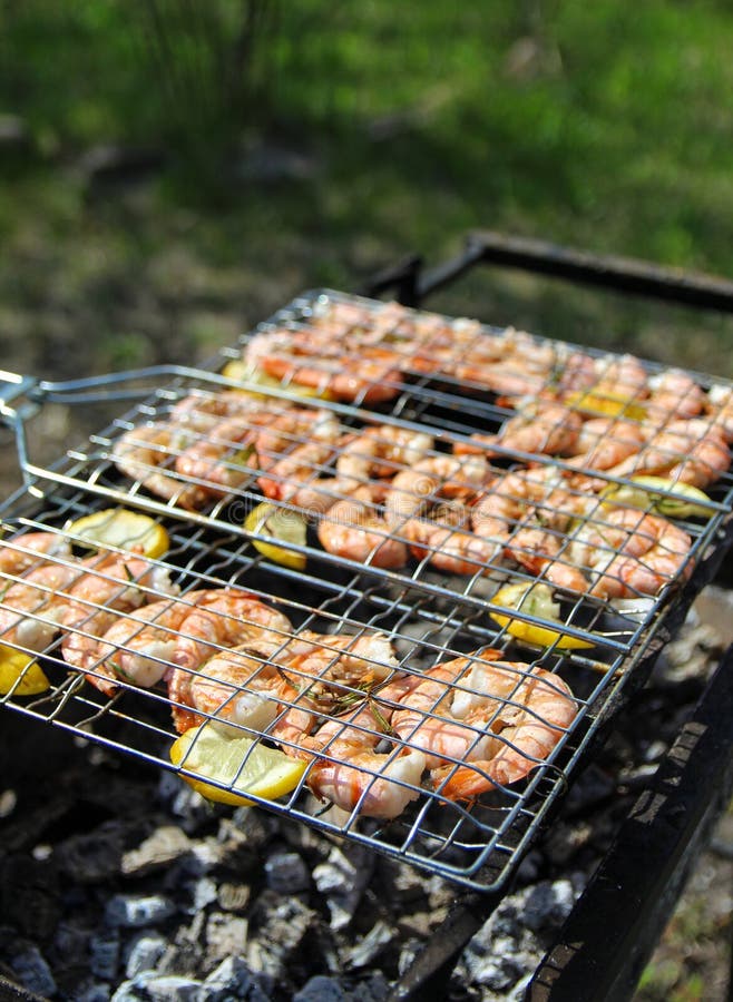 Grilled shrimp bbq stock photo. Image of fire, iron 272866944