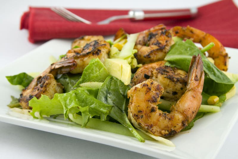 Grilled Shrimp salad Avocado stock photo