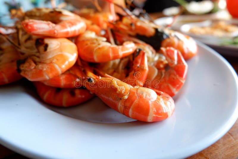 Grilled Shrimp with Spicy Sauce, Seafood Stock Photo Image of crispy