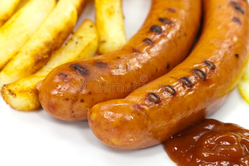 Grilled and sliced fresh pork sausage